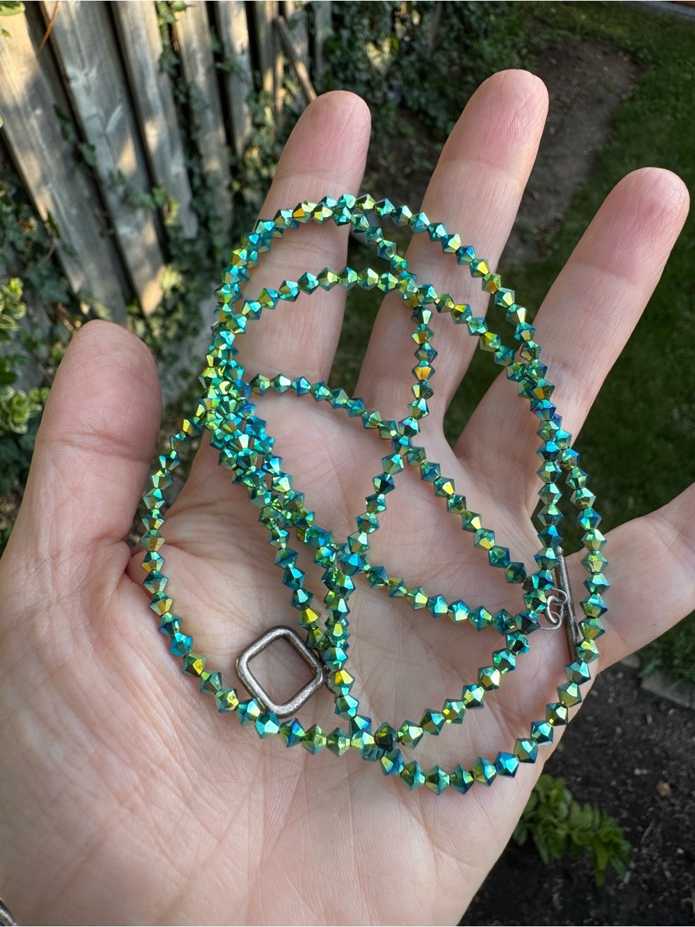 Green Crystal Beaded Double Strand Necklace Mermaid Fairy Core Y2K Nostalgia - Picture 6 of 11